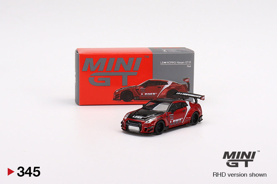 Mini GT LB★WORKS Nissan GT-R R35 Type 2, Rear Wing Ver 3 , Red, LB Work Livery 2.0
