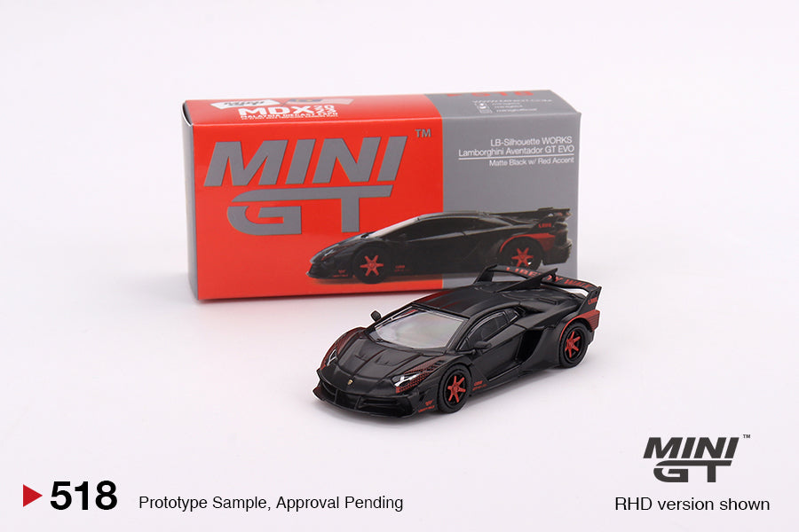 Mini GT LB★WORKS Lamborghini Aventador GT EVO Matte Black with Red Accent 2023 Malaysia Diecast Expo Exclusive MGT00518