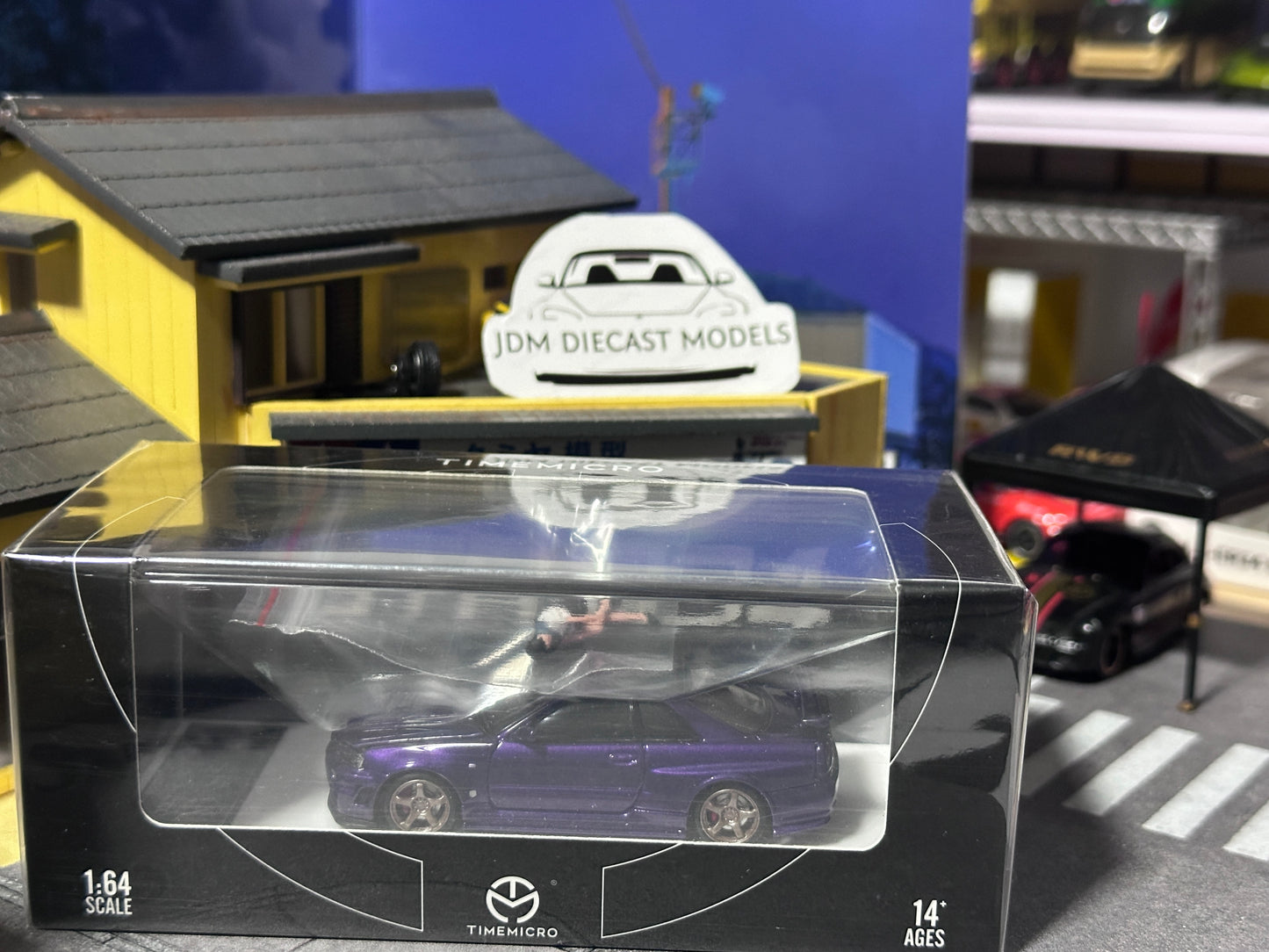 TimeMicro Skyline GT-R R34 Purple with Open Bonnet & Figure