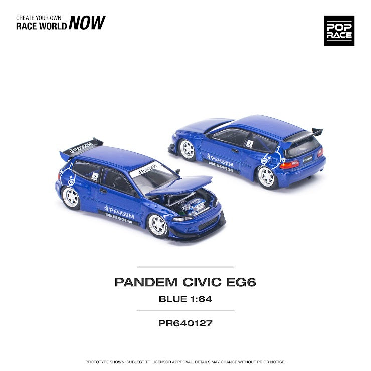 PopRace 1/64 Pandem Civic EG6 V1.5 Metallic Blue *New Tooling*