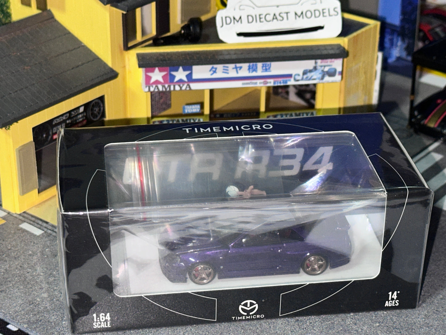 TimeMicro Skyline GT-R R34 Purple with Open Bonnet & Figure