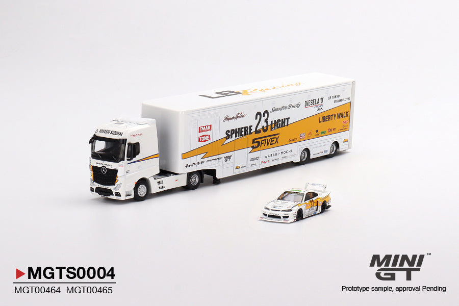 MINI GT Mercedes-Benz ActrosとS15とテント Mini GT Mercedes-Benz Actros with Racing Transporter 