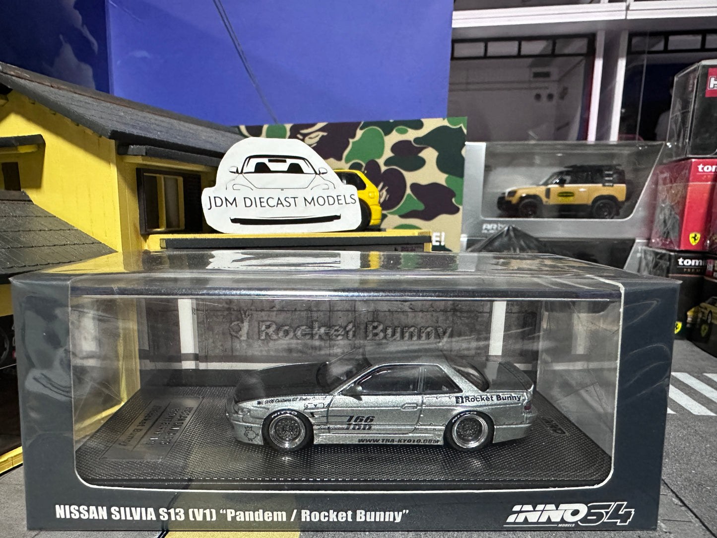 Inno64 Nissan Silvia S13 Pandem Rocket Bunny V1 Silver Carbon Bonnet