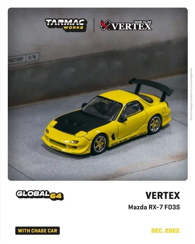 Tarmac Works Vertex Mazda RX-7 FD3S Yellow Metallic T64-022-YL