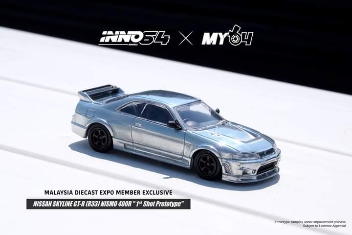 Inno64 Nissan Skyline GT-R (R33) Nismo 400R "1st Shot Prototype" Malaysia Diecast Expo 2022 Member My64 Exclusive Raw Chrome