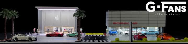 GFans 1/64 LED light Porsche Center / Apple Store Diorama with Car Parking Lot (No car)