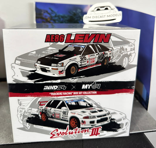 Inno64 x My64 AE86 LEVIN "Trackerz Racing" Box Set Collection Mitsubishi Evolution III