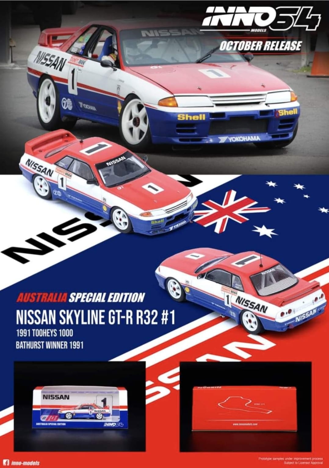 Inno64 Nissan Skyline GTR R32 #1 "Nissan Motorsport" Bathurst Tooheys 1000 Winner 1991 Jim Richards / Mark Skaife - Australia Special Edition