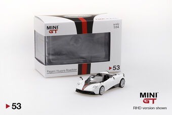 Mini GT Pagani Huayra Roadster White w/ Black Stripe RHD HK Exclusive MGT00053-R
