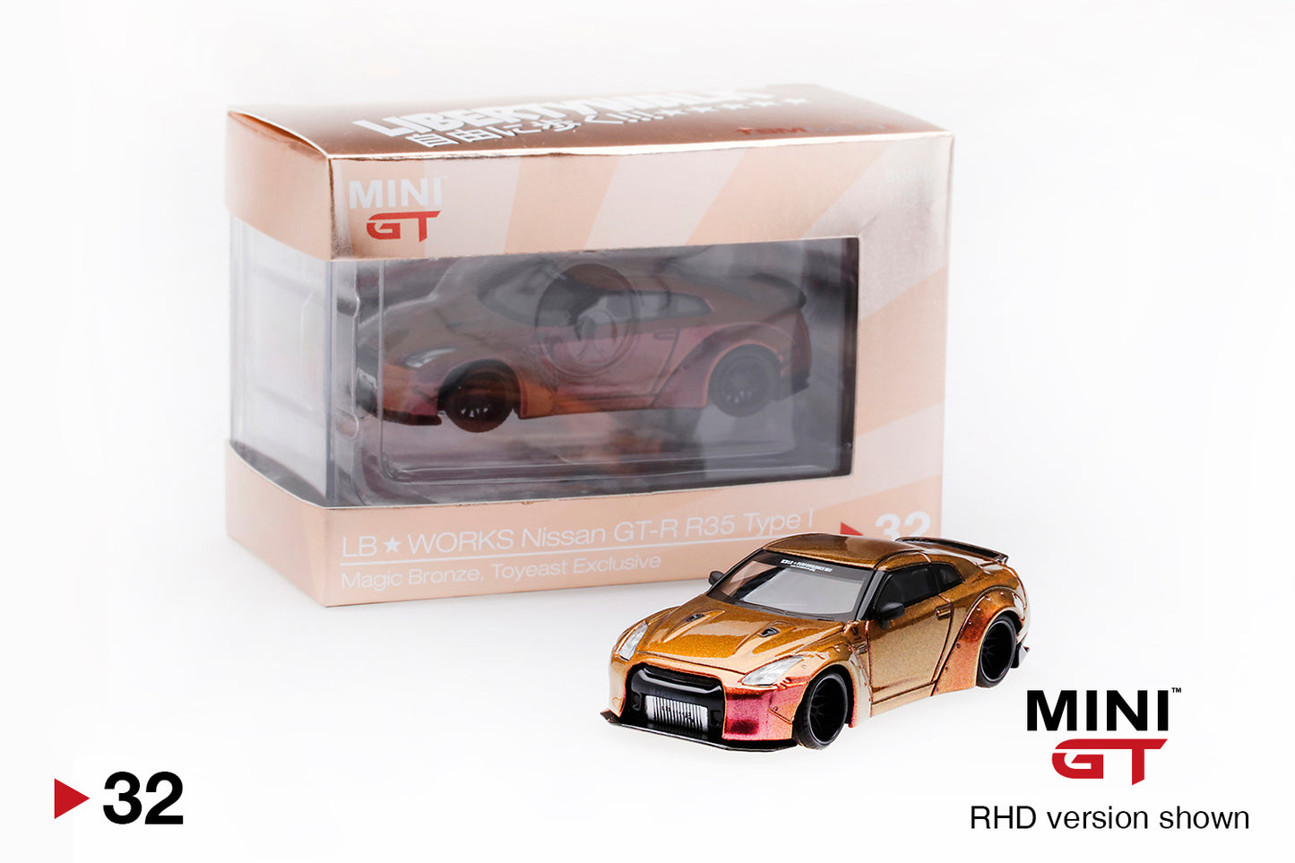 Mini GT LB★WORKS Nissan GT-R (R35) Magic Bronze Type 1, Rear Wing Ver 2 Hong Kong Exclusive MGT00032-R