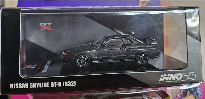 Inno64 Nissan Skyline GTR R32 - Gun Grey Metallic w Extra Wheels