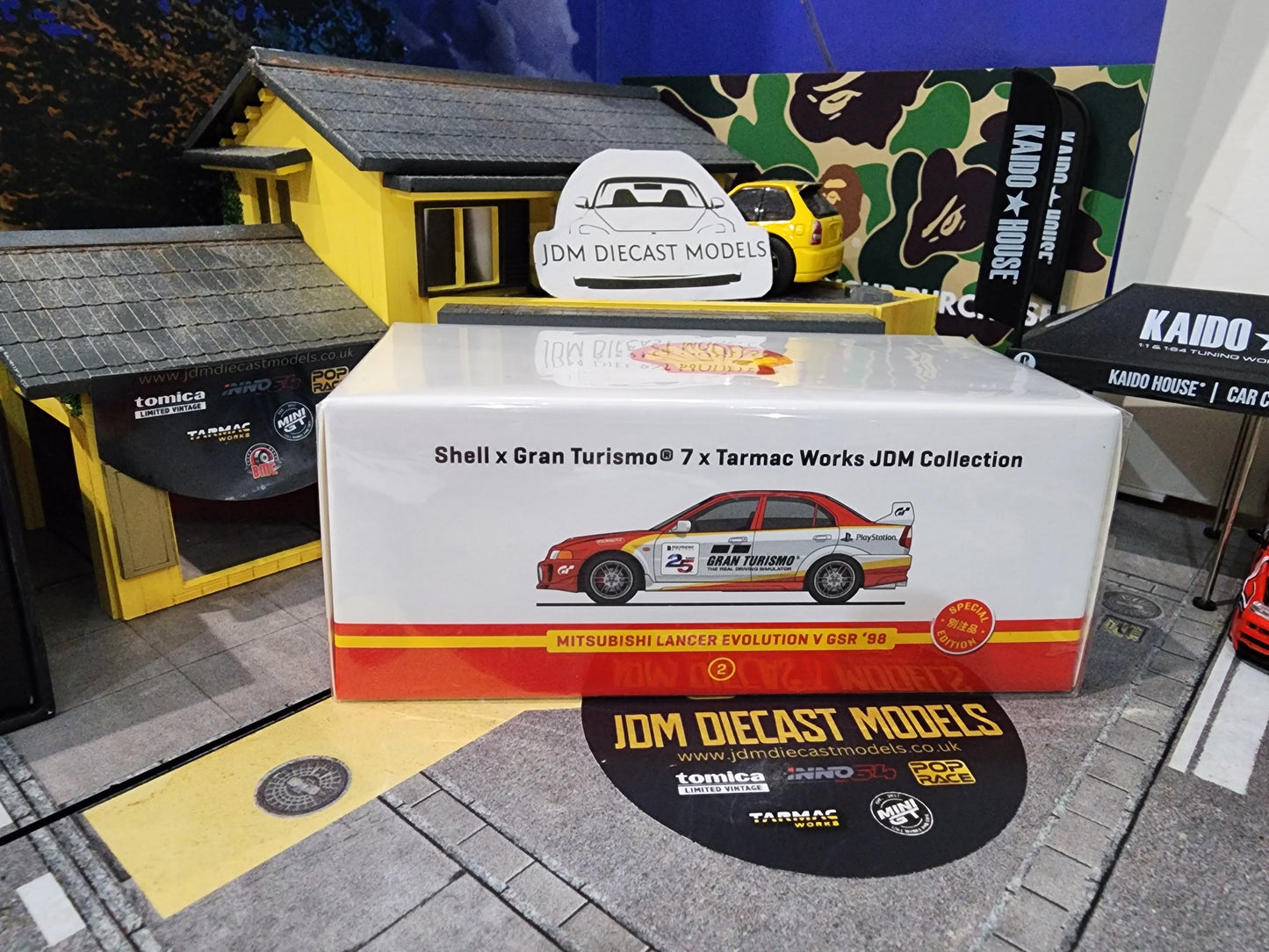 Tarmac Works Mitshubishi Lancer Evolution V GSR 98 Shell Gran Turismo JDM Collection