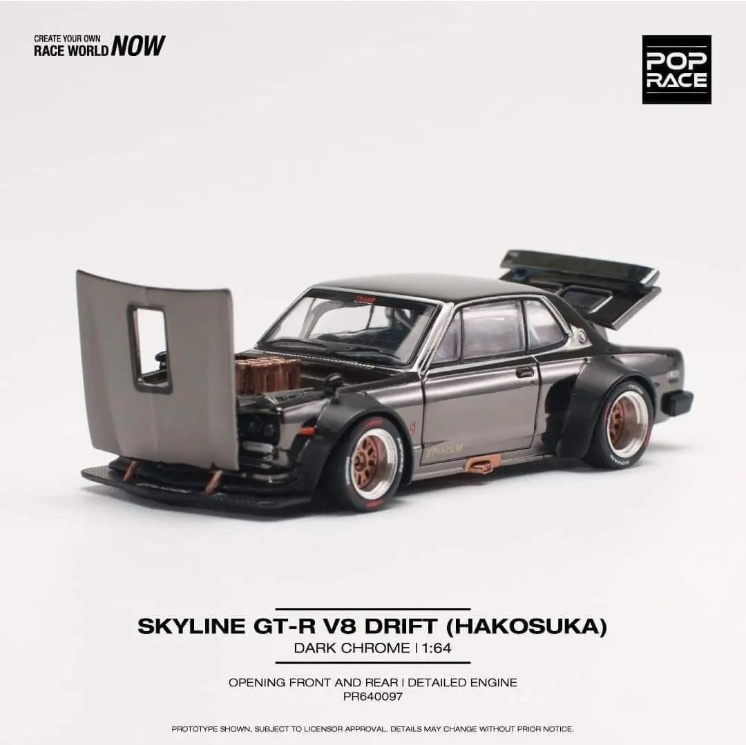 PopRace 1/64 Skyline GT-R V8 Drift (Hakosuka) Dark Chrome PR640097