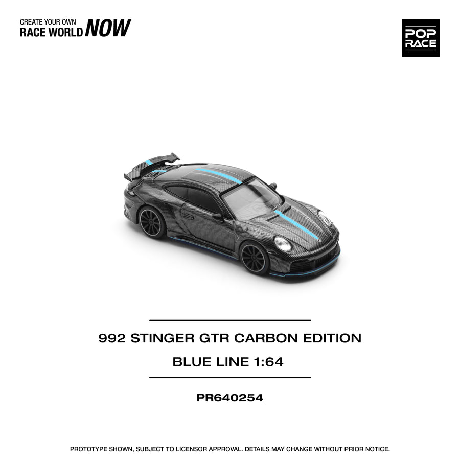 PopRace 1/64 STINGER 992 Carbon Edition with blue Line PR640254
