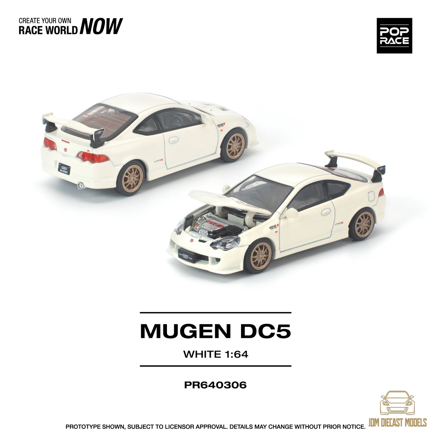 Preorder PopRace 1/64 PR640306 Honda DC5 Mugen White