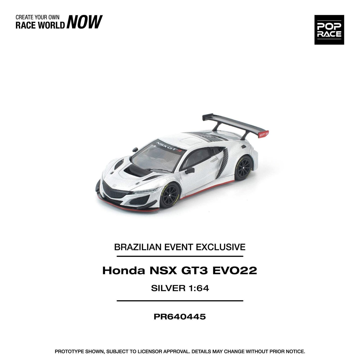 Pop Race Honda NSX GT3 EVO22 Silver 2025 Brazilian Event Exclusive PR640445