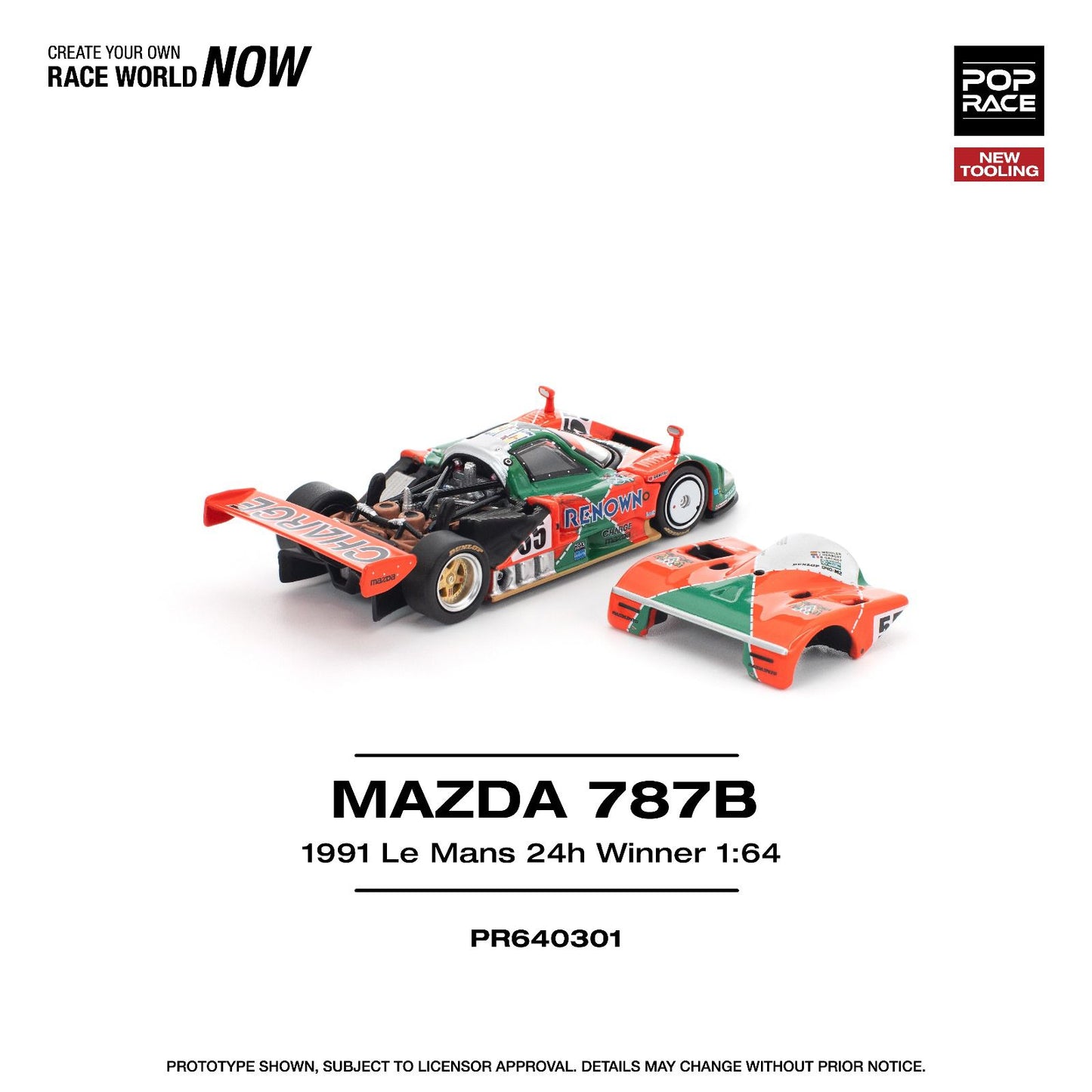 Preorder PopRace PR640301 Mazda 787b 1991 Le Mans 24Hrs WINNER Removeable Front and Rear Cover, Detailed Engine