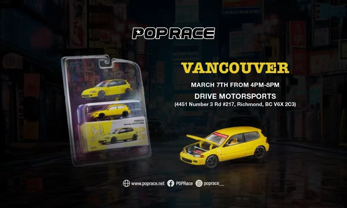 PopRace Honda EG6 Vancouver Yellow Exclusive PRB004 Blister 1/64