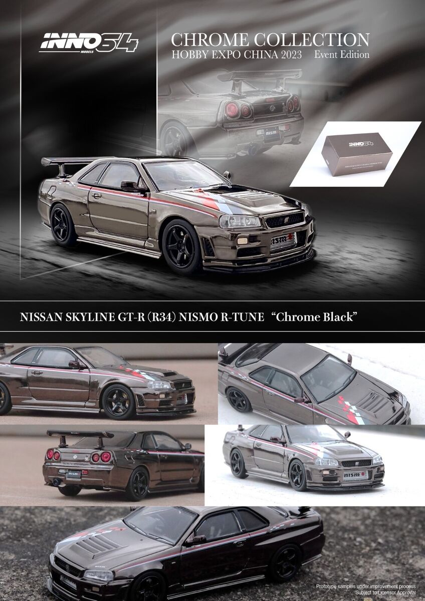 Inno64 Nissan Skyline GT-R R34 Nismo R-Tune Hobby Expo China 2023 Event Edition Black Chrome IN64-R34RT-BCH