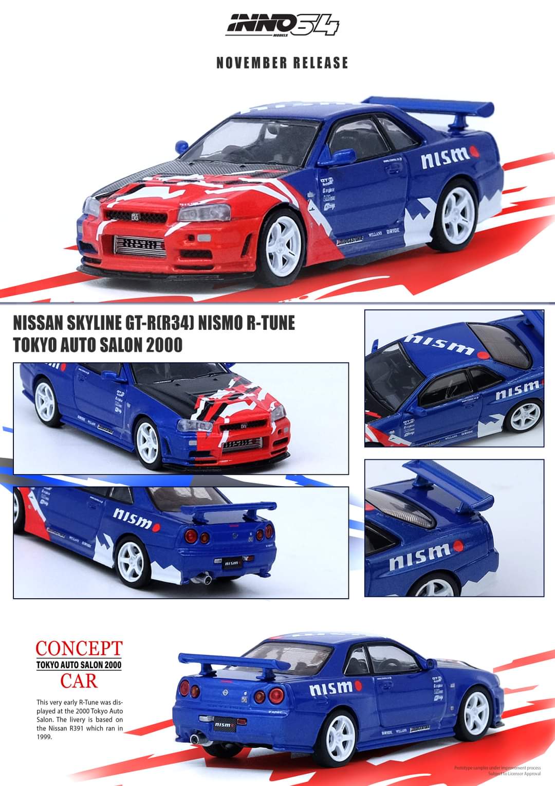Inno64 Nissan Skyline GTR R34 Nismo R Tune Concept Tokyo Auto Salon 2000 Rare UK shipping IN64-R34RT-TAS