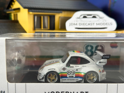 MODERNART WHITE/DECALS DWARFED 993 TURBO RWB APPLE PORSCHE WITH FIGURINE