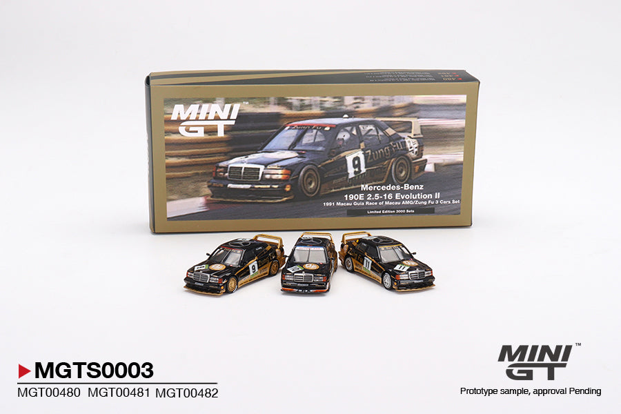 MiniGT Mercedes Benz 190E 2.5-16 Evolution II Zung Fu Cars Set of 3 Macau Guia Race 1991 MGTS0003