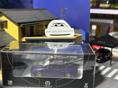 TimeMicro Skyline GT-R R34 Purple with Open Bonnet & Figure