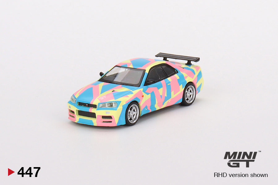 Mini GT Nissan Skyline GT-R (R34)V-Spec ll MiniGT Digital Camouflage Yellow MDX Malaysia Expo Special Edition MGT00447