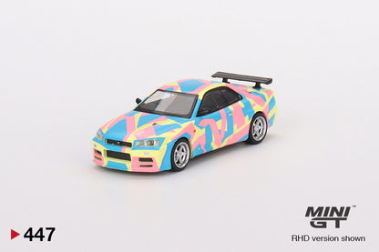 Mini GT Nissan Skyline GT-R (R34)V-Spec ll MiniGT Digital Camouflage Yellow MDX Malaysia Expo Special Edition MGT00447