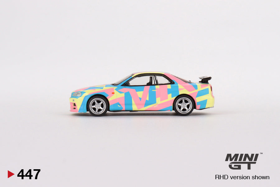 Mini GT Nissan Skyline GT-R (R34)V-Spec ll MiniGT Digital Camouflage Yellow MDX Malaysia Expo Special Edition MGT00447