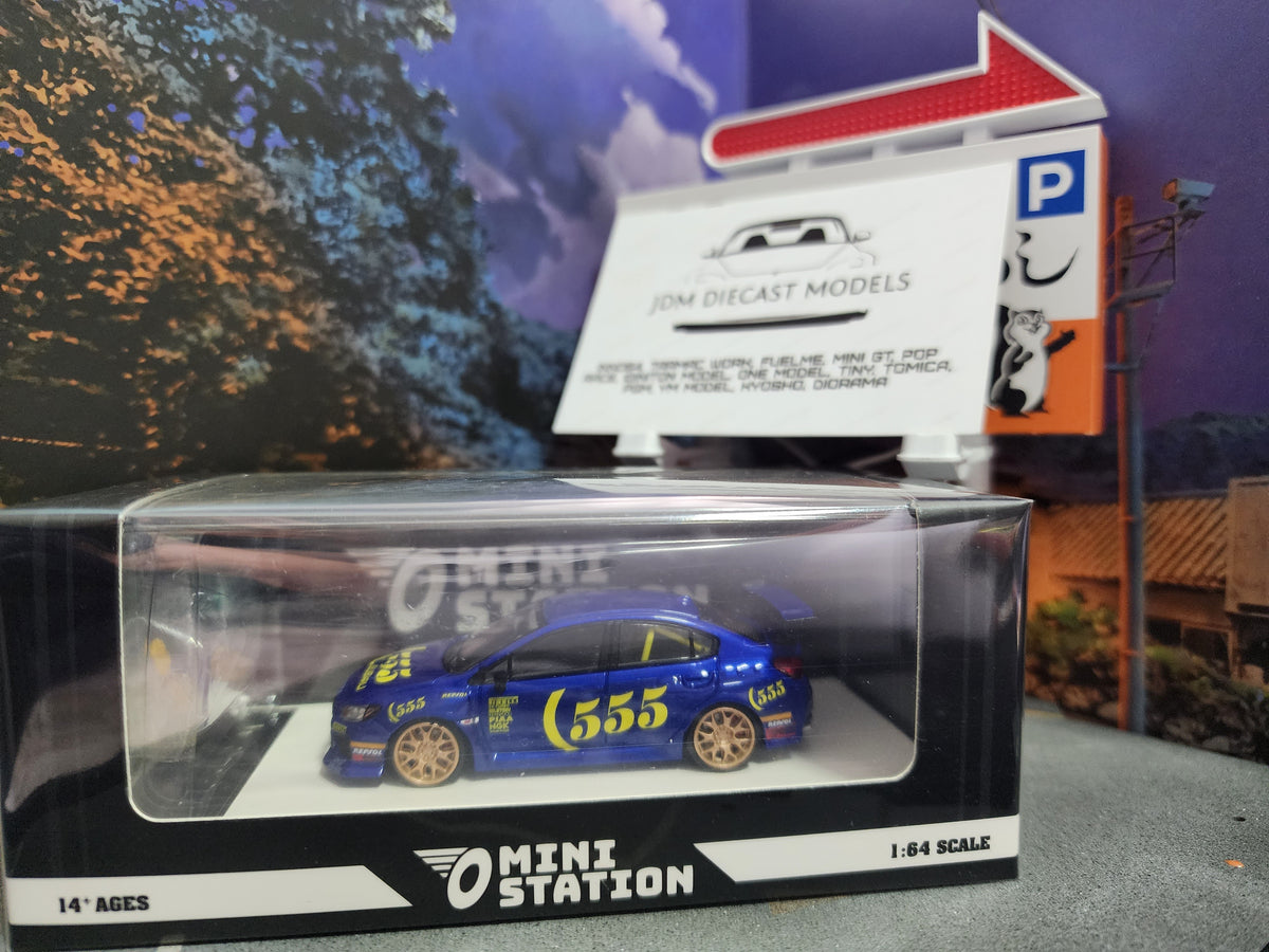 Ministation Motorcycle Model TimeMicro MiniStation WRX STi 555 with Figure – JDM Diecast Models