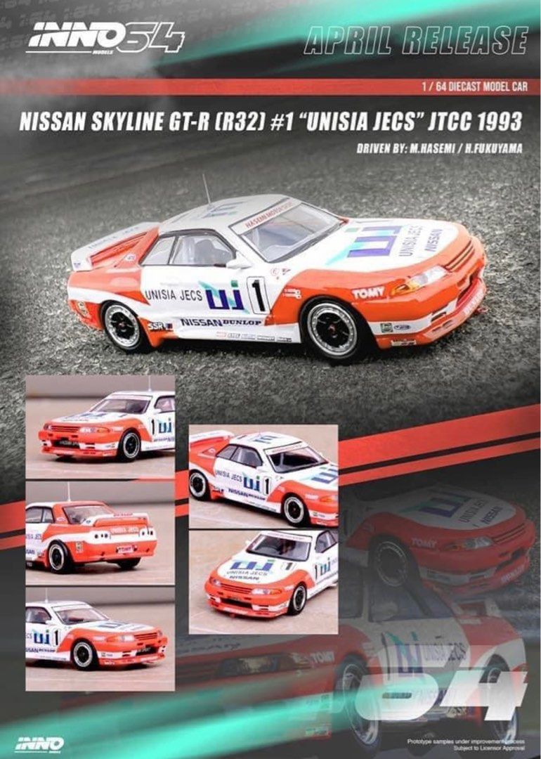 Inno64 Nissan Skyline GT-R (R32) #1 Masahiro Hasemi - Hideo Fukuyama "Unisia JECS" JTC 1993