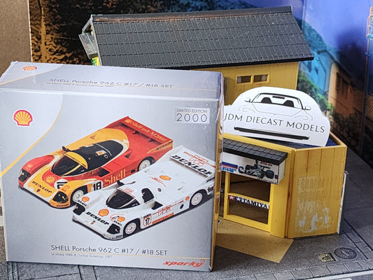 SPARKY 1/64 DIECAST   Porsche 962C SHELL COMBO - Le Mans 1988 #18 & DUNLOP SUPERCUP H.J.STUCK 1987 #17