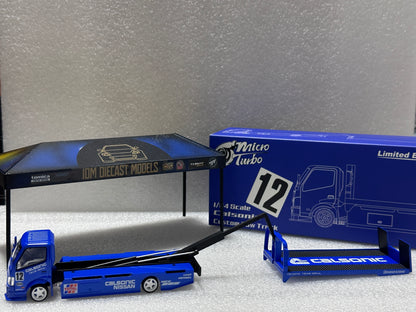 Micro Turbo Blue Calsonic H300 Flatbed Tow Truck Custom MT6405A10