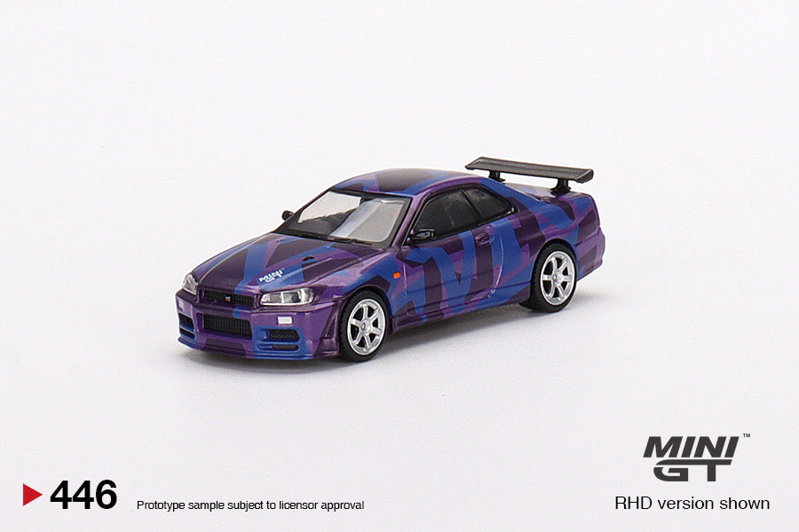 Mini GT Nissan Skyine GT-R (R34) V-Spec II MINI GT Digital Camouflage Purple MINI GT 5 Years Anniversary Model LTD 9999 pcs MGT00446-R