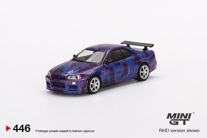 Mini GT Nissan Skyine GT-R (R34) V-Spec II MINI GT Digital Camouflage Purple MINI GT 5 Years Anniversary Model LTD 9999 pcs MGT00446-R
