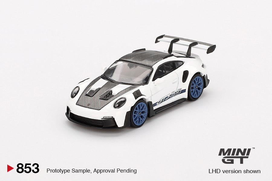 Mini GT Porsche 911 (992) GT3 RS Weissach Package White with Indigo Blue MGT00853