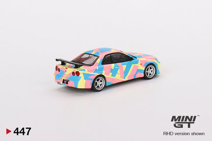 Mini GT Nissan Skyline GT-R (R34)V-Spec ll MiniGT Digital Camouflage Yellow MDX Malaysia Expo Special Edition MGT00447