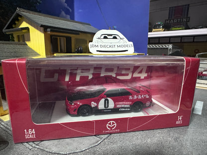 Nissan Skyline GTR R34 Red #0 with Open Carbon Bonnet & Figure