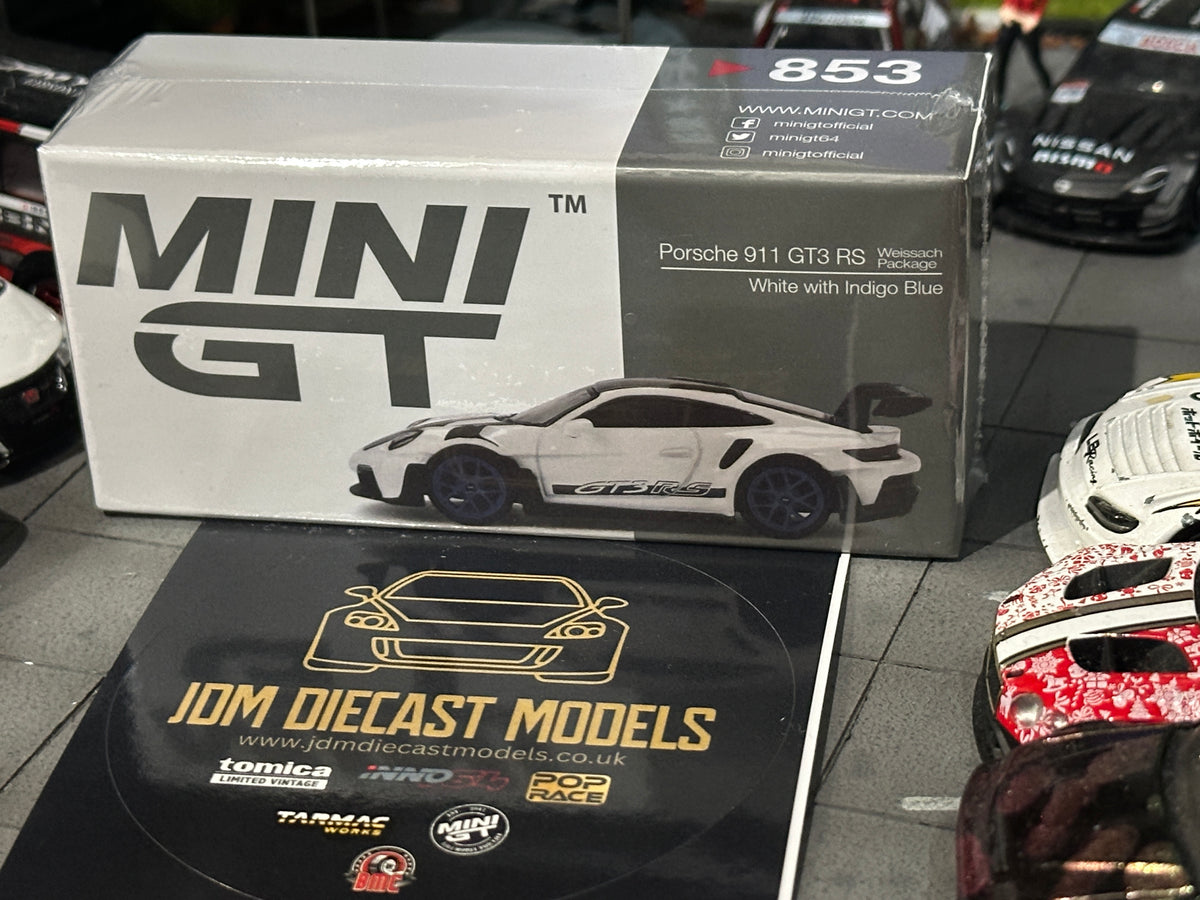 Mini GT Porsche 911 (992) GT3 RS Weissach Package White with Indigo Blue MGT00853