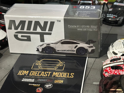 Mini GT Porsche 911 (992) GT3 RS Weissach Package White with Indigo Blue MGT00853