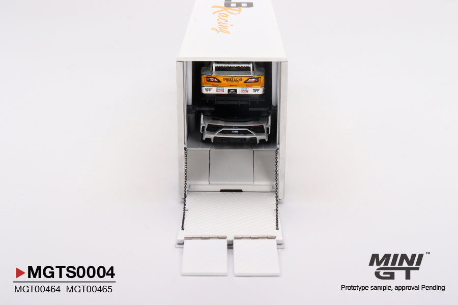 Mini GT Mercedes-Benz Actros with Racing Transporter "LB Racing" Set with LB-Super Silhouette Nissan S15 SILVIA Presentation MGTS0004