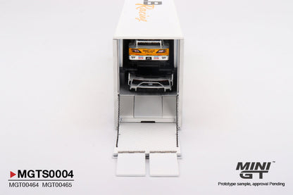 Mini GT Mercedes-Benz Actros with Racing Transporter "LB Racing" Set with LB-Super Silhouette Nissan S15 SILVIA Presentation MGTS0004