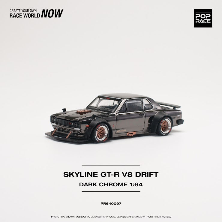 PopRace 1/64 Skyline GT-R V8 Drift (Hakosuka) Dark Chrome