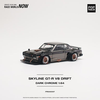 PopRace 1/64 Skyline GT-R V8 Drift (Hakosuka) Dark Chrome PR640097