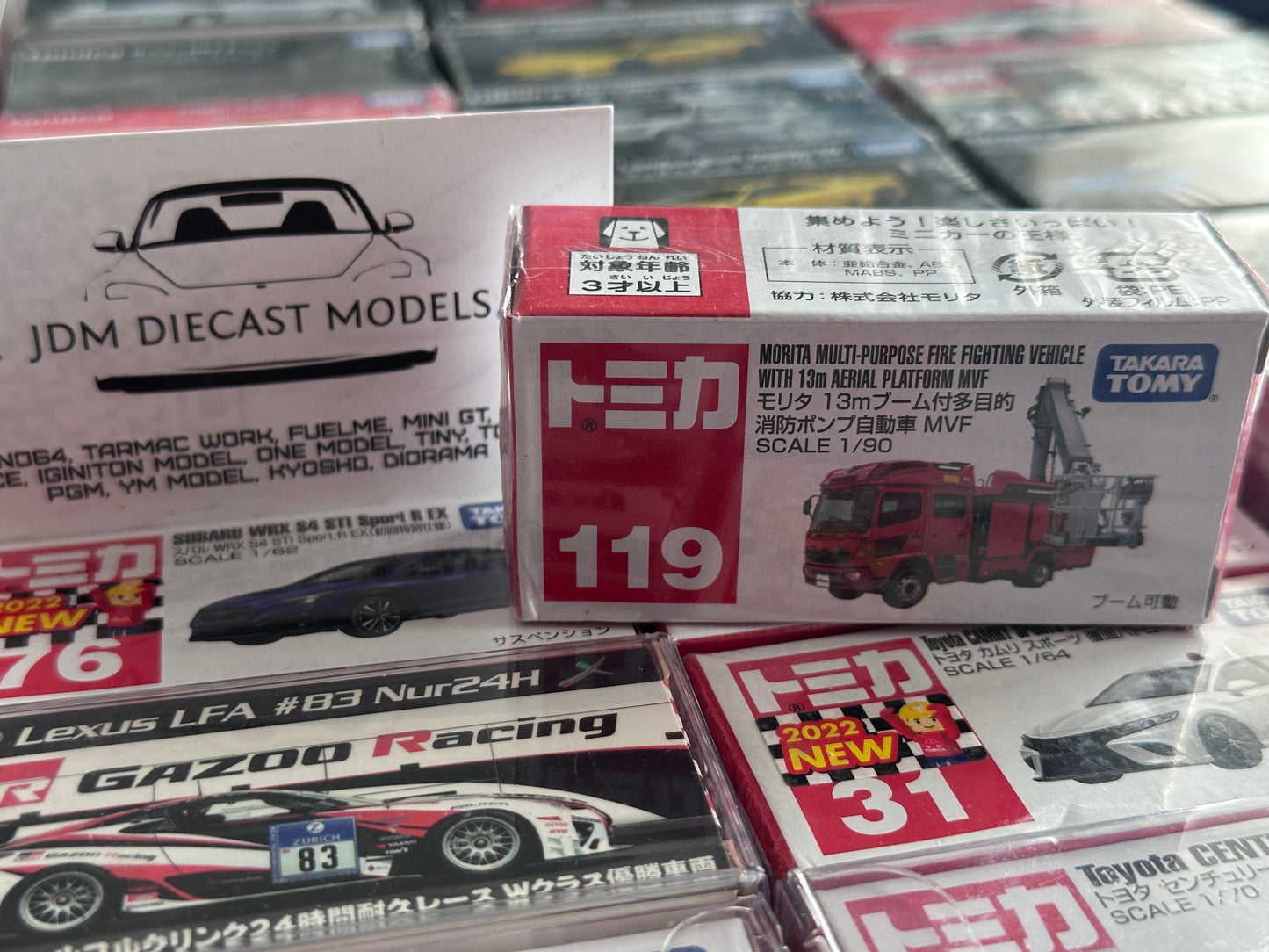 Takara Tomy Tomica No. 119 Morita Multi-Purpose Fire Fighting Vehicle with 13m Aerial Platform MVF
