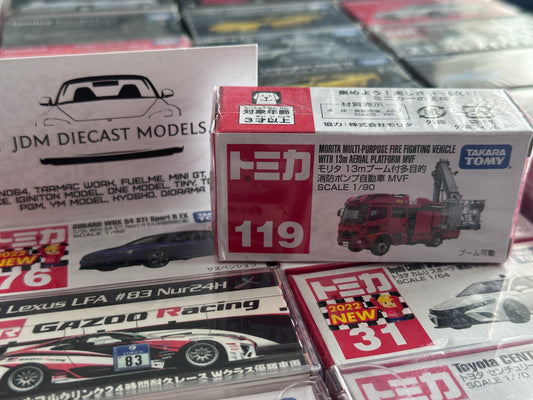 Takara Tomy Tomica No. 119 Morita Multi-Purpose Fire Fighting Vehicle with 13m Aerial Platform MVF