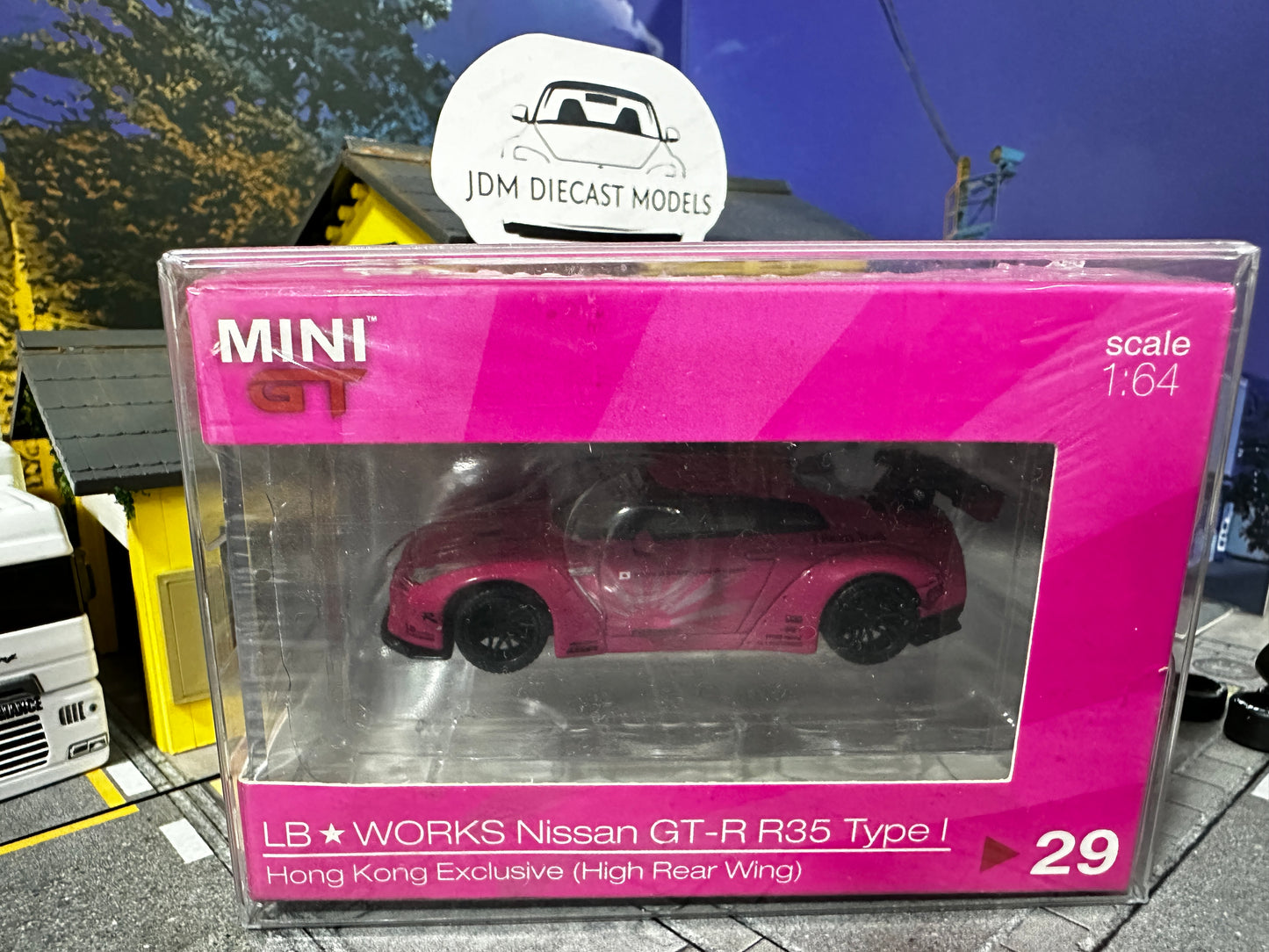 Mini GT LB★WORKS Nissan GT-R (R35) Pink AEON Type 1, Rear Wing Ver 1 Hong Kong Version MGT00029-AEON