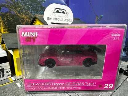 Mini GT LB★WORKS Nissan GT-R (R35) Pink AEON Type 1, Rear Wing Ver 1 Hong Kong Version MGT00029-AEON