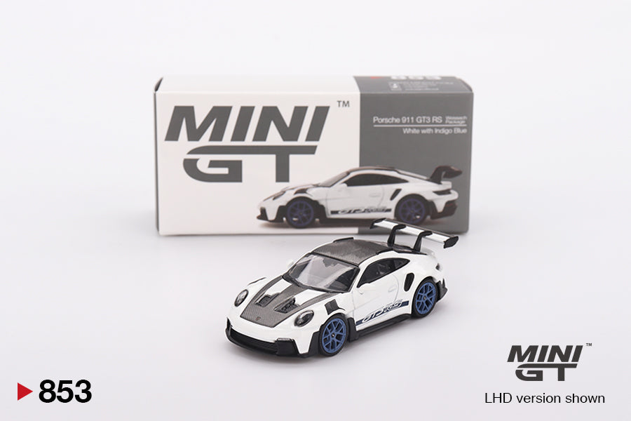 Mini GT Porsche 911 (992) GT3 RS Weissach Package White with Indigo Blue MGT00853